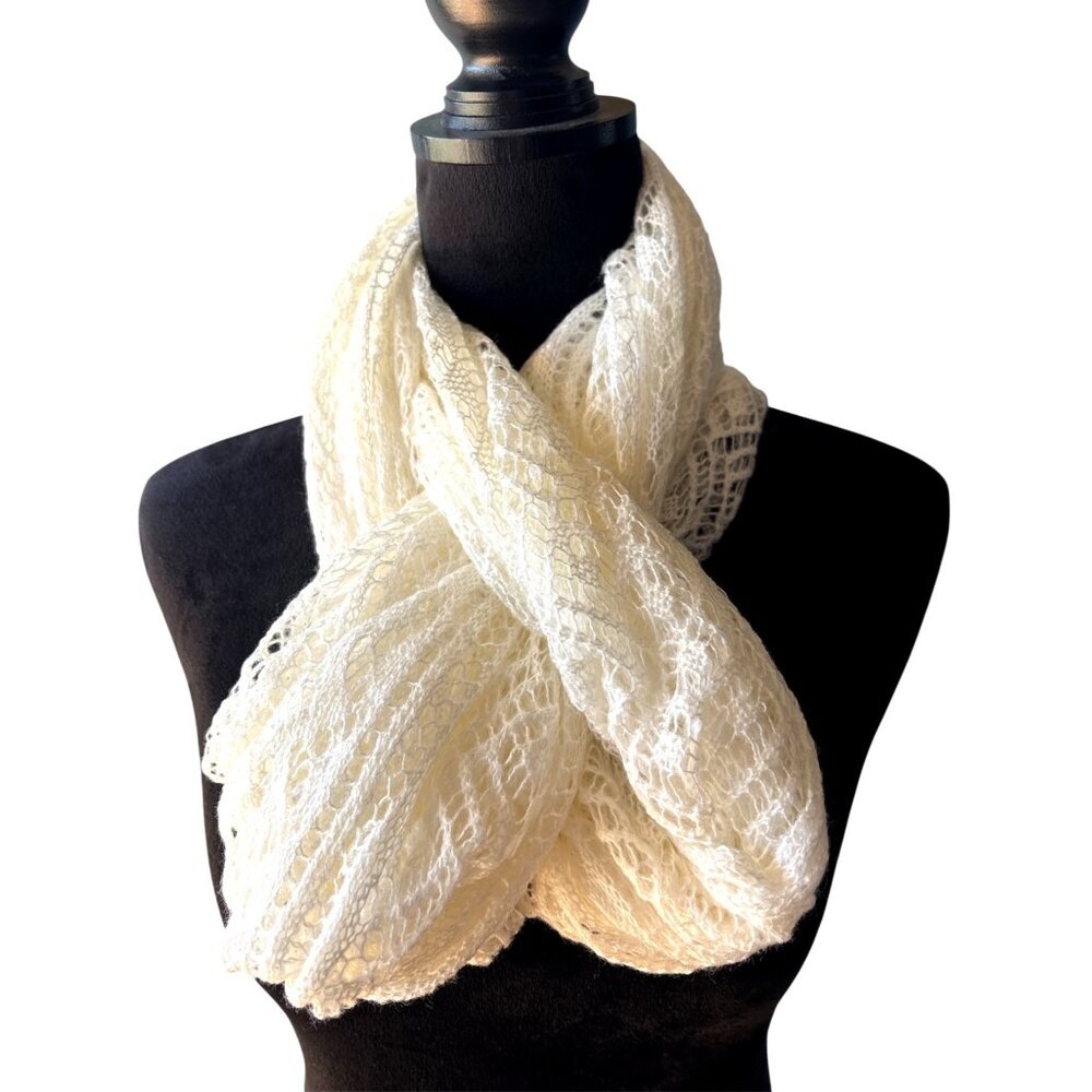 Lace Infinity Loop Scarf Ivory Lightweight & Stylish Feminine Knit Luxury Career - Picture 3 of 5